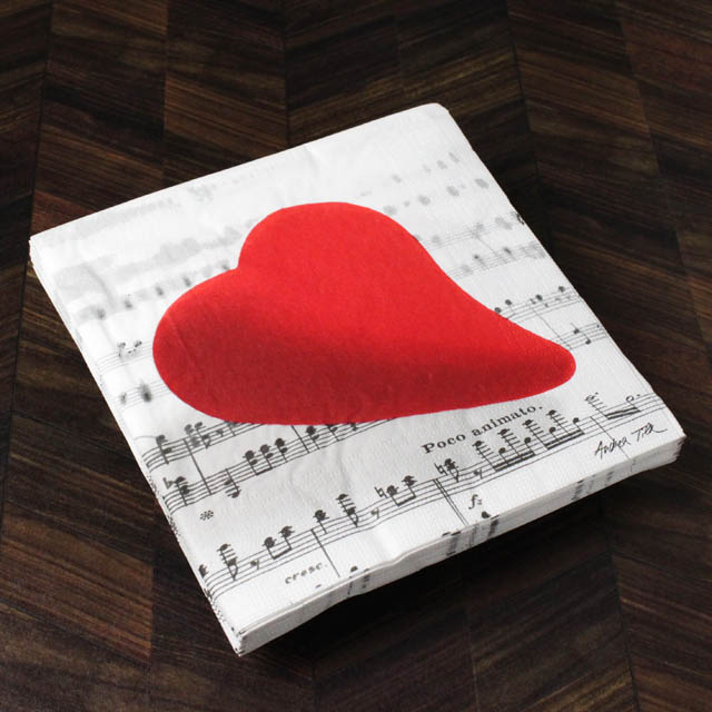 ペーパーナプキン ペーパータオル 楽譜 ハート 愛 音楽 音楽雑貨 音楽グッズ