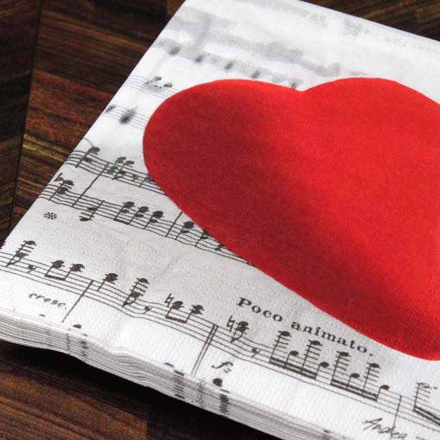 ペーパーナプキン ペーパータオル 楽譜 ハート 愛 音楽 音楽雑貨 音楽グッズ