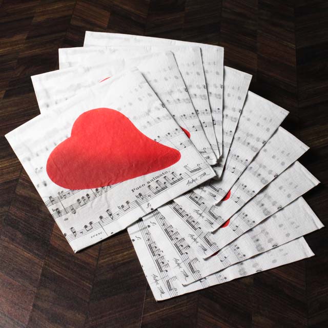 ペーパーナプキン ペーパータオル 楽譜 ハート 愛 音楽 音楽雑貨 音楽グッズ