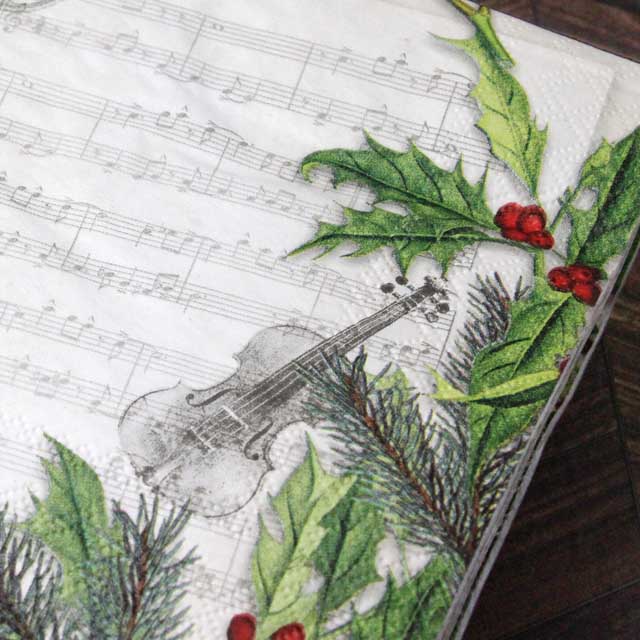 ペーパーナプキン ペーパータオル 楽譜 クリスマスソング ヴァイオリン ホルン ハープ ピアノ 音楽雑貨 音楽グッズ