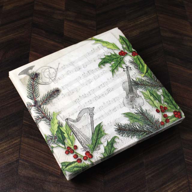 ペーパーナプキン ペーパータオル 楽譜 クリスマスソング ヴァイオリン ホルン ハープ ピアノ 音楽雑貨 音楽グッズ