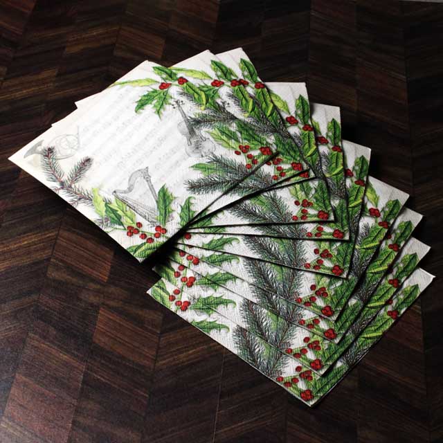 ペーパーナプキン ペーパータオル 楽譜 クリスマスソング ヴァイオリン ホルン ハープ ピアノ 音楽雑貨 音楽グッズ