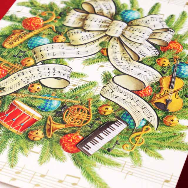 クリスマスカード 《リースと楽器》 939034 音楽雑貨・アクセサリー
