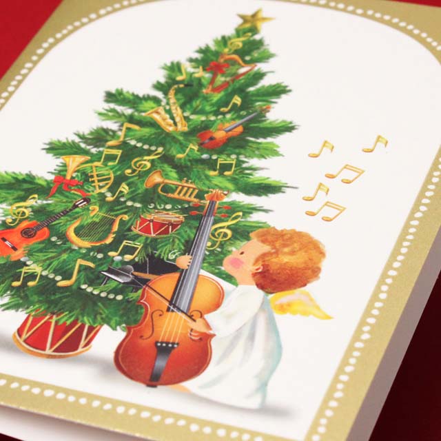 クリスマスカード ヴァイオリン 天使 クリスマスツリー 音楽雑貨 音楽グッズ