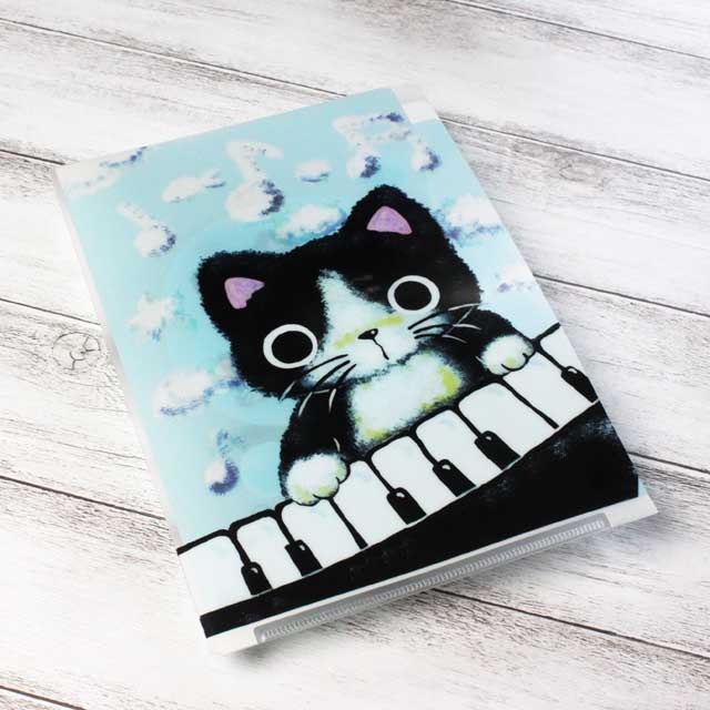 A５ ３ポケット クリアファイル やまねこ ピアノ鍵盤 音楽雑貨 音楽グッズ