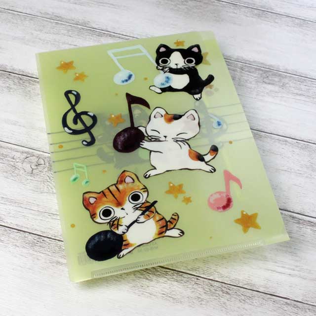 A５ ３ポケット クリアファイル やまねこ 音符 音楽雑貨 音楽グッズ