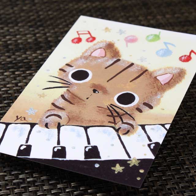 【小冊子・楽譜本付き】ヴィンテージ紙もの まとめ売り まるのおさんぽ 絵葉書 《ピアノ鍵盤＆茶トラ》 音楽雑貨