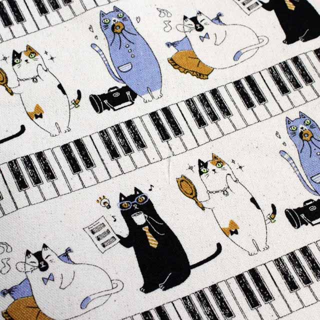 猫カルテット ピアノ鍵盤 トートバッグ 音楽雑貨 音楽グッズ