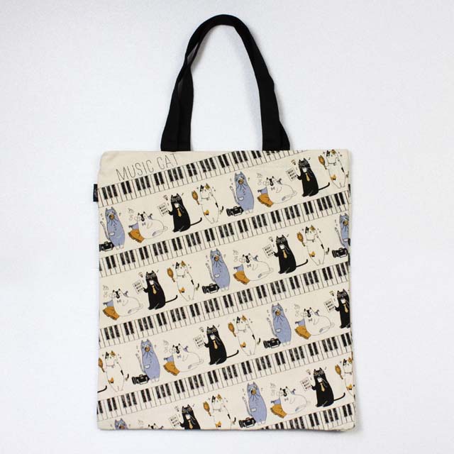 猫カルテットとピアノ鍵盤 トートバッグ （縦型） 130785 音楽雑貨