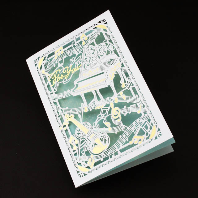 レーザーカット 切り絵 多目的カード グランドピアノ ヴァイオリン 音楽雑貨 音楽グッズ 音楽ギフト