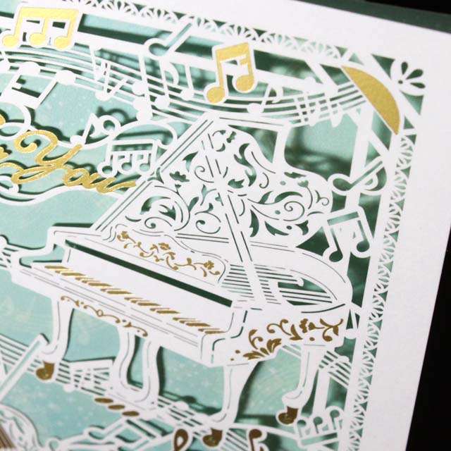 レーザーカット 切り絵 多目的カード グランドピアノ ヴァイオリン 音楽雑貨 音楽グッズ 音楽ギフト