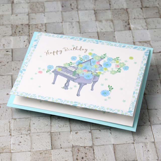 バースデーカード 誕生カード フラワーピアノ グランドピアノ 音楽雑貨 音楽ギフト