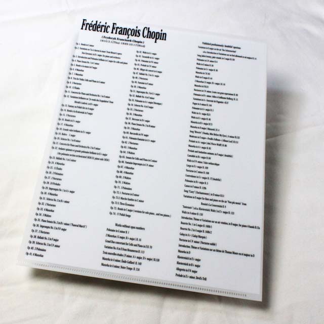 ショパン Chopin クリアファイル クリアフォルダ 切り絵 栗田大地 音楽雑貨 音楽グッズ 音楽文具 音楽ギフト