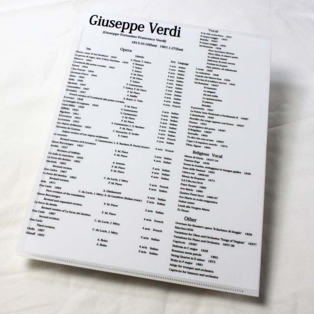 ヴェルディ Verdi クリアファイル クリアフォルダ 切り絵 栗田大地 音楽雑貨 音楽グッズ 音楽文具 音楽ギフト