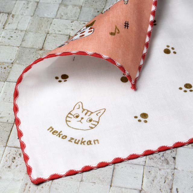 音符と猫図鑑 ト音記号 ガーゼハンカチ 音楽雑貨 発表会記念品 音楽グッズ