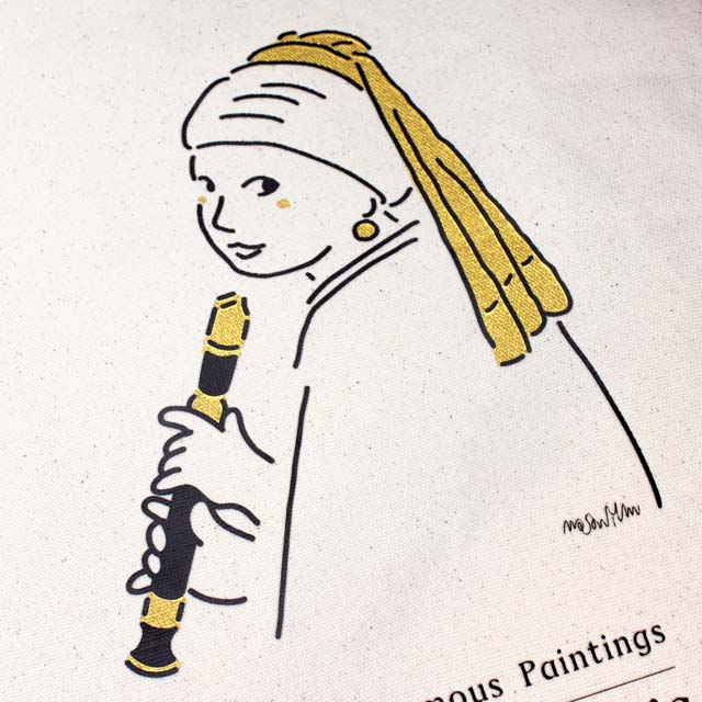 名画de音楽  真珠の耳飾りの少女 フェルメール リコーダー トートバッグ 音楽雑貨 音楽グッズ 音楽ギフト