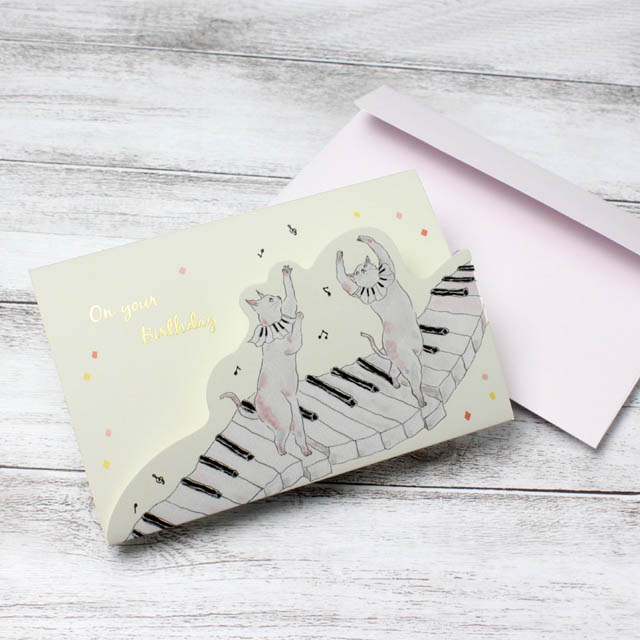フォロワー様限定650円世界に１つだけのハンドメイドメッセージカード　ピアノと猫 フォロワー様限300円世界に1つだけのバレンタイン猫ハンドメイド