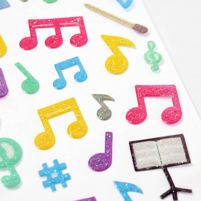 ラメ シール ステッカー 音符 ト音記号 カセットテープ 音楽雑貨 音楽グッズ 音楽教室