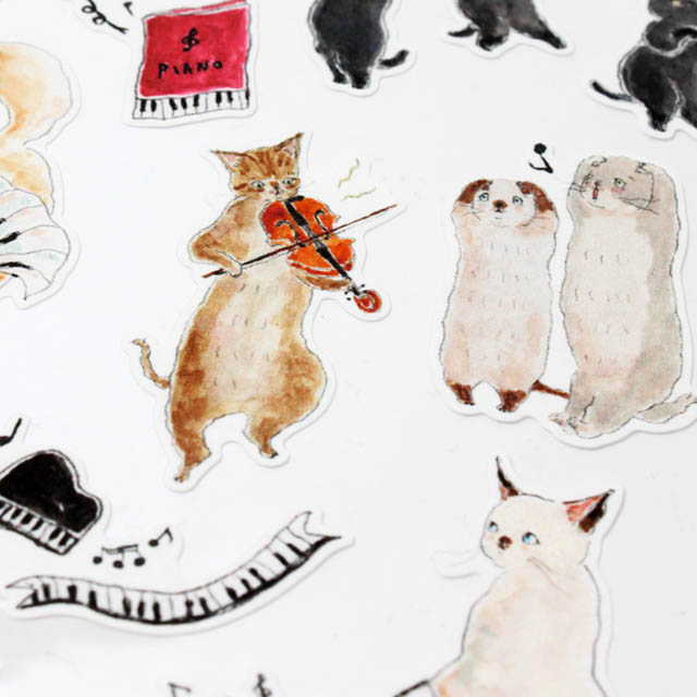 シール ステッカー ピアノ鍵盤 ヴァイオリン ネコ 音楽雑貨 音楽グッズ 音楽教室
