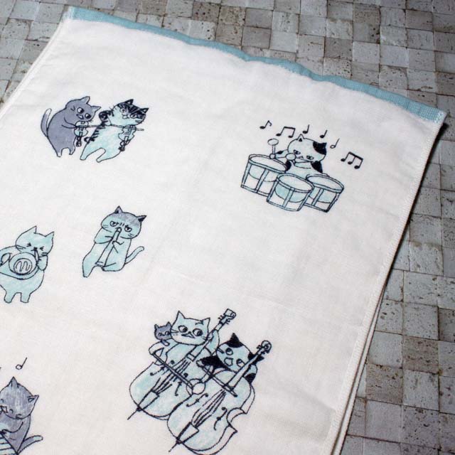 泉州タオル ShinziKatoh フェイスタオル 猫の楽団 Adagio アダージョ 音楽雑貨 音楽グッズ 音楽ギフト
