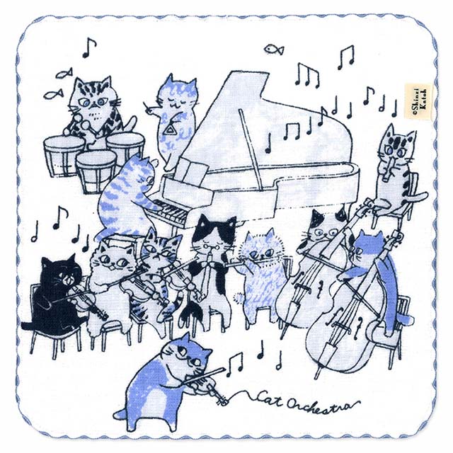 泉州タオル ShinziKatoh タオルハンカチ 猫の楽団 Fuga フーガ 音楽雑貨 音楽グッズ 音楽ギフト