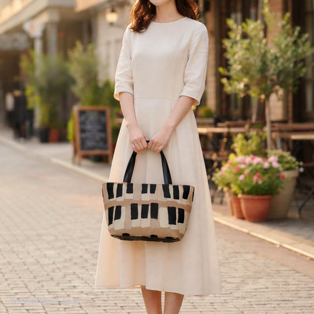 尾州織 ピアノ 鍵盤 トラペーズバッグ くすみカラー 音楽ギフト 音楽グッズ 音楽雑貨