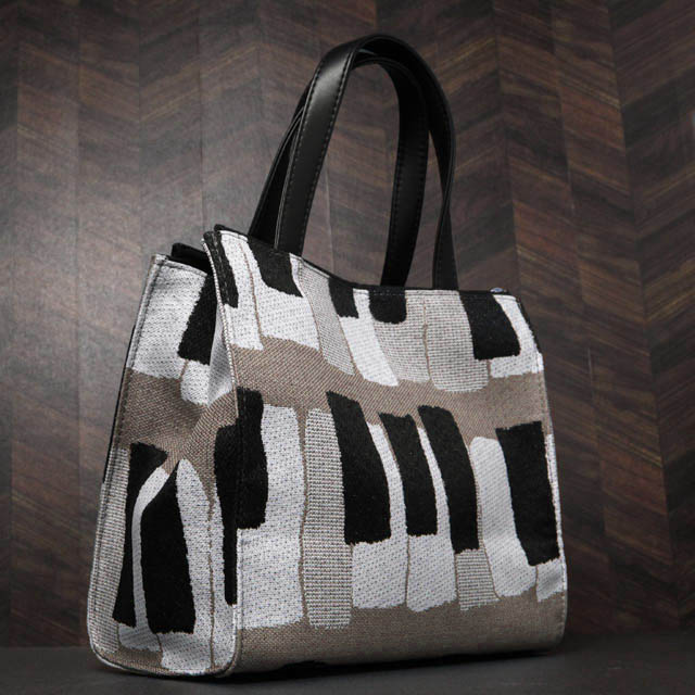 尾州織 ピアノ 鍵盤 手提げ TwinZip グレージュ 音楽ギフト 音楽グッズ 音楽雑貨