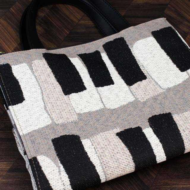 尾州織 ピアノ 鍵盤 手提げ TwinZip グレージュ 音楽ギフト 音楽グッズ 音楽雑貨