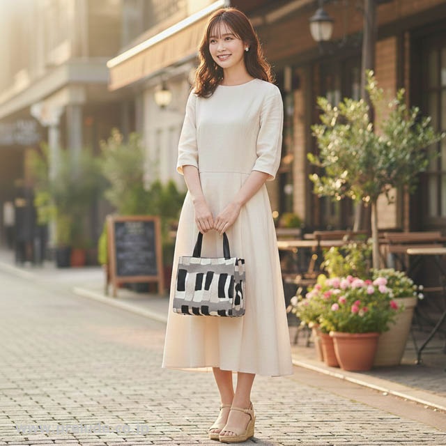 尾州織 ピアノ 鍵盤 手提げ TwinZip グレージュ 音楽ギフト 音楽グッズ 音楽雑貨