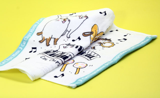 音楽雑貨　タオル　ネコ　音符　楽器　鍵盤 Cat Chips Music