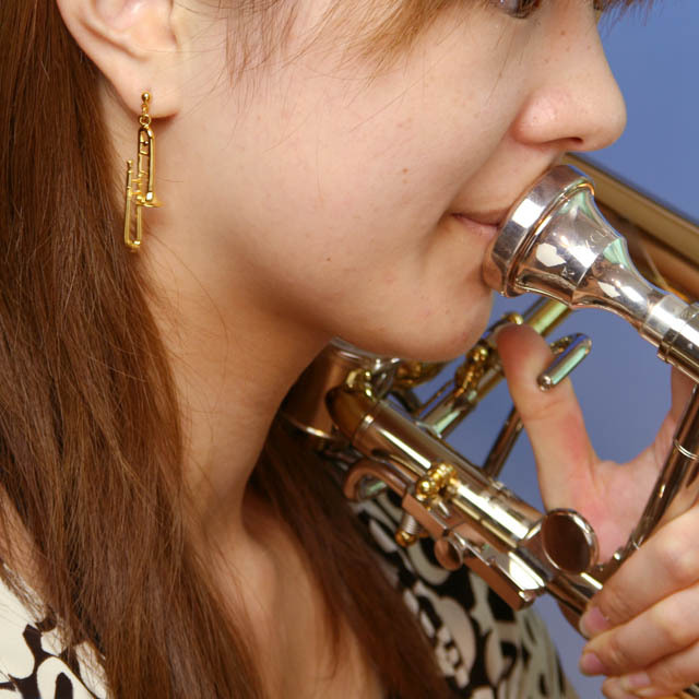 トロンボーン 3Dピアス 音楽アクセサリー 音楽雑貨 音楽ギフト音楽グッズ trombone