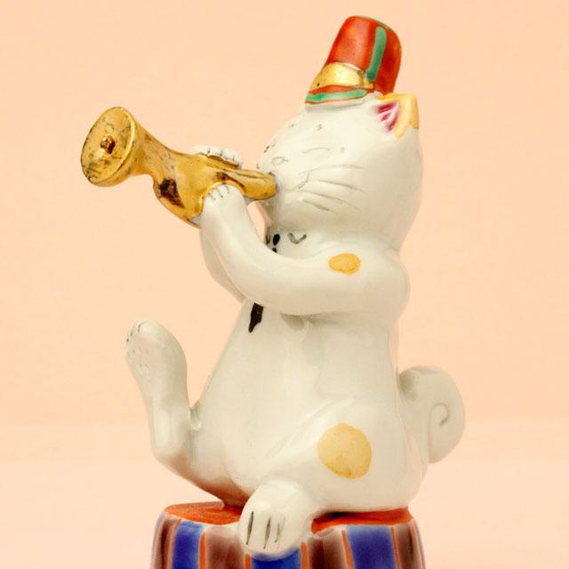 九谷焼 猫マーチング トランペット 音楽雑貨 音楽グッズ