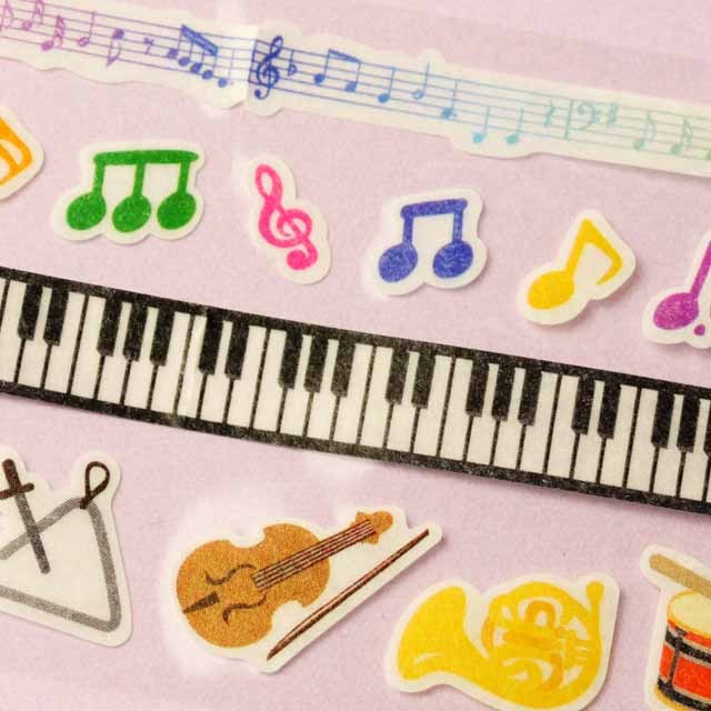 アソート・マスキングテープ＆シール 楽譜 鍵盤 楽器
