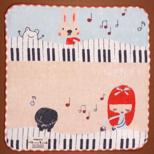 音楽雑貨 タオルハンカチ ShinziKatoh パイル ガーゼ 無撚糸 鍵盤 楽器 音符