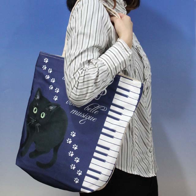 Maison de cats 黒猫と鍵盤 トートバッグ 音楽雑貨