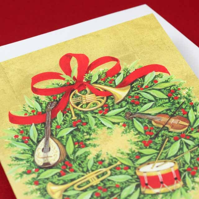 クリスマスカード リース マンドリン ヴァイオリン ドラム ホルン トランペット 音楽雑貨