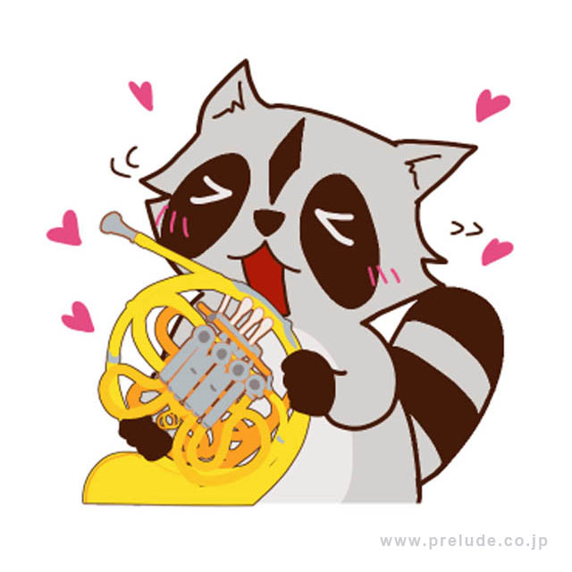 ホルンを吹くアライグマ Raccoon plays Horn LINEスタンプ 音楽グッズ